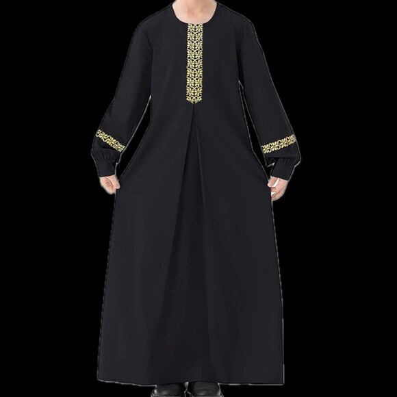 Abetteric Kids Girls Long Sleeve Abaya Dress Muslim Islamic Kaftan Printed Maxi - Picture 3 of 14